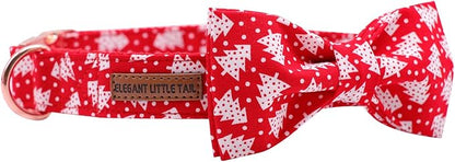 Elegant little tail Dog Collar with Bow, Cotton & Webbing, Bowtie Dog Collar, Adjustable Dog Collars for Small Medium Large Dogs and Cats