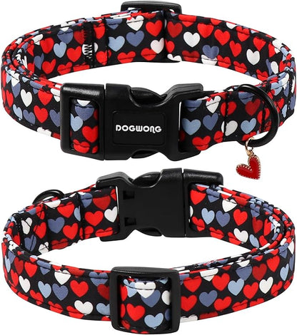 DOGWONG Red Heart Dog Collar, Cute Valentine Collar, Valentine's Day Dog Collar with Strong Plastic Buckle for Small Medium Large Dogs,M