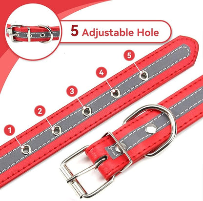 PETCARE Reflective Dog Collar with Cute Paw Rivet Studded Funny Soft PU Leather Adjustable Puppy Dog Collars for Small Medium Large Dogs Cats (Red,Small)