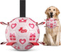 QDAN Valentines Gift Dog Toys, Pink Soccer Ball with Straps, Interactive Tug of War Toy, Puppy Birthday Gifts, Water Toy, Durable Dog Balls for Medium Large (8 Inch)