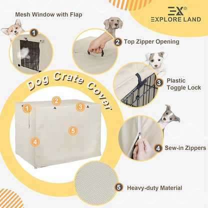 Explore Land 54 inches Dog Crate Cover Heavy Duty Polyester Pet Kennel Sunshade Universal Fit for Wire Cage (Light Tan)