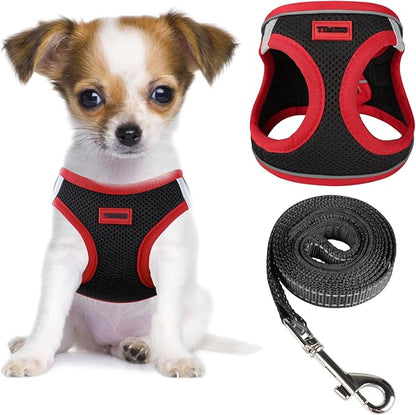 YIMEIS Dog Harness and Leash Set, No Pull Soft Mesh Pet Harness, Reflective Adjustable Puppy Vest for Small Medium Large Dogs, Cats (Black & red 01, X-Small (Pack of 1)