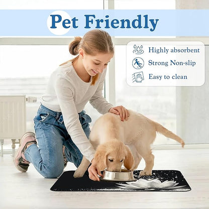 Magic White Lotus Pet Feeding Mat–Christmas Stocking Quick Dry Absorbent Dog Cat Food Mat, Non Slip Waterproof Bowl Placemat for Messy Eaters, Pet Accessories for Floors 16"x24"
