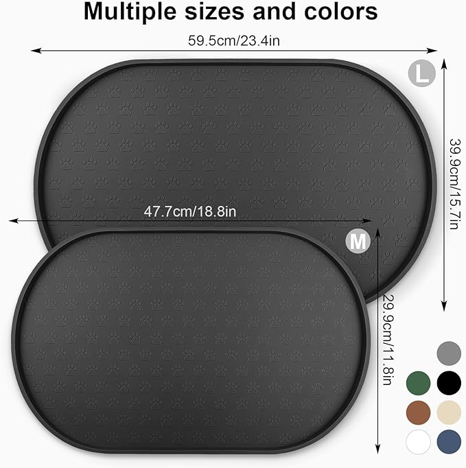 KPWACD Pet Feeding Mat for Dogs and Cats, Silicone Dog Placemat Non-Slip Waterproof Bowl Mats Prevent Food and Water Overflow, High-Lips Puppy Dish Tray Mat Suitable for Large Medium Small Pets, Black