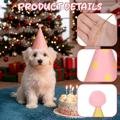 6 Pcs Birthday Hats for Dog/Cat, Mini Party Hats for Stuffed Animals, Adjustable Birthday Party Hat, Pet Accessories for Dolls, Dog, Cat, Small Animals (Multi-Color)