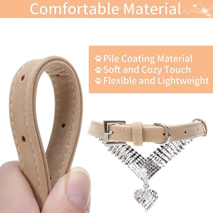 EXPAWLORER Cute Dog Necklace - Rhinestone Dog Collar, Soft Velvet Collar for Girl Boy Cats Dogs, Sparkling Pet Neck Decoration, Adjustable Pet Collar for Puppies Cats Small Medium Dogs, Brown M