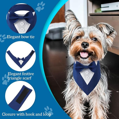 Dog Wedding Bandana, Formal Dog Tuxedo Adjustable Pet Collar with Bow, Small, Medium and Large Wedding Clothing, Birthday Gifts for Dogs (Medium, Blue)