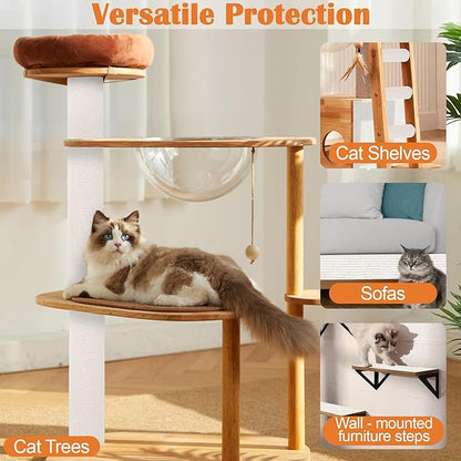 Cat Scratch Furniture Protector - 118" x 17" Trimmable Self-Adhesive Cats Claws Scratch Pads, DIY Cat Climbing Couch Protector for Scratch Post Cat Tree Replacement Indoor (Cream White)