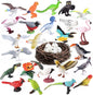 30Pcs Birds Animal Figures Playset,Assorted Realistic Bird Wildlife Toys with Nest Eggs,Parrot,Owl,Eagle,Hummingbird,Flamingo for Kids Educational Birthday Cake Decoration Party Favor School Projects