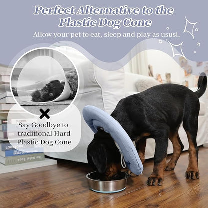 IDOMIK Dog Recovery Collar, Waterproof Soft Dog Cone After Surgery, Comfy Protective Elizabethan Collar Alternative for Dogs Cats, Adjustable Pet Neck Donut Cone Anti-Licking Biting Wounds,Blue,M