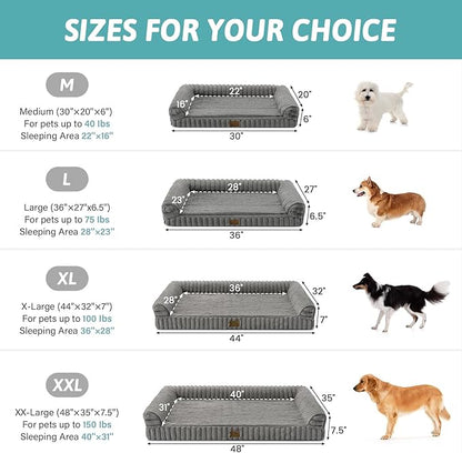 Cute Dog Bed for Small Dogs, Faux Rabbit Fur Orthopedic Foam Dog Bed with Sides, Removable Washable Cover & Waterproof Lining, Comfortable Pet Couch, Grey (30" L x 20" W x 6" Th)