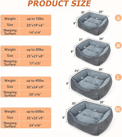 MIXJOY Dog Bed for Large, Medium, Small Dogs - Rectangle, Washable, Orthopedic, Soft Cat Beds - Anti-Slip Bottom, Multiple Sizes (35'', Grey)