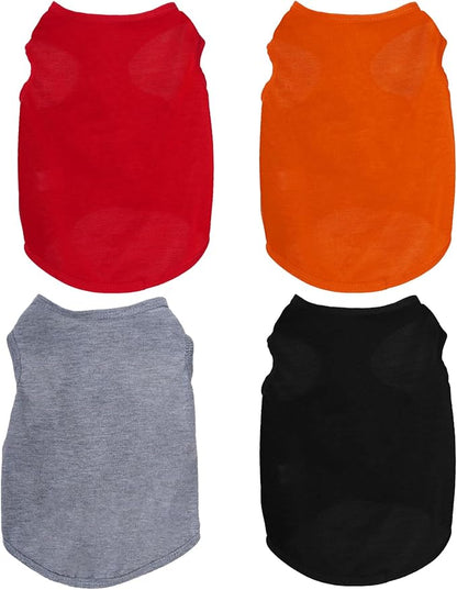 4 Pcs Cat Shirts Solid Color Dog Clothes Summer Sleeveless Pet T Shirts for Small Pet Dogs Cat (Black,Grey,Red,Orange, X-Large)
