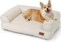 FUKUMARU Cute Dog Bed, Thickened Orthopedic Dogs Couch, 36in Egg Crate Foam Pet Sofa for Medium to Large Dogs, Waterproof Warm Corduroy Pet Bed with Washable Cover, Cream