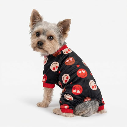 Fitwarm Hearts Eyes Smily Face Dog Pajamas, Cozy Valentines Outfit for Small Dogs Boy Girl, Festive Pet Clothes, Black, Red, XXL