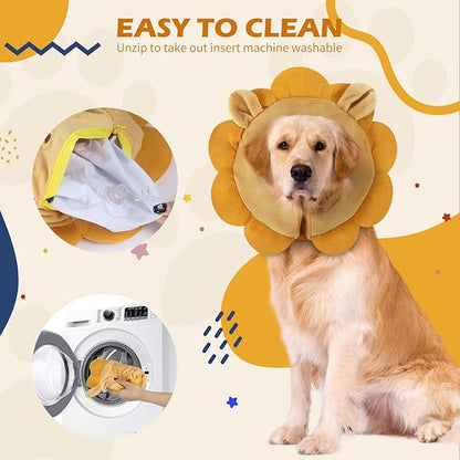 IEUUMLER Inflatable Recovery Dog Collar, Protective Donut Cone, Adjustable Soft Collar for Dog and Cat After Surgery Prevent from Biting & Scratching EU002 - Brown Lion M