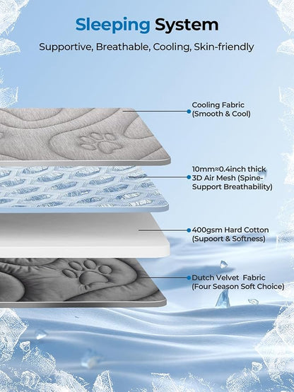 Dog Cooling Mat, Reversible Cool & Warm Pet Orthopedic Pad, Thick Mat for Summer & Winter, Machine Washable, Portable for Crate, Kennel, Bed, Floor, Sofa, Car (Cool Grey, X-Large)