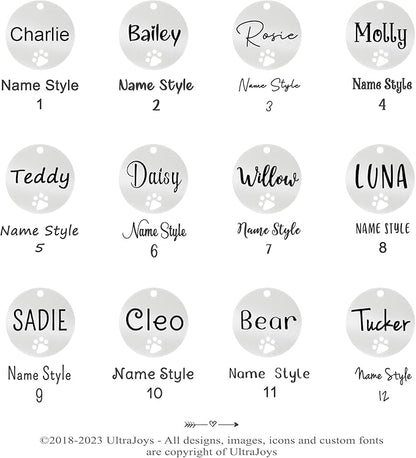 Ultra Joys Dog Tags Personalized for Pets - Hollow Paw Custom Pet ID Tag - Engraved Dog Tag for Small, Large Dogs - Small Round in Silver