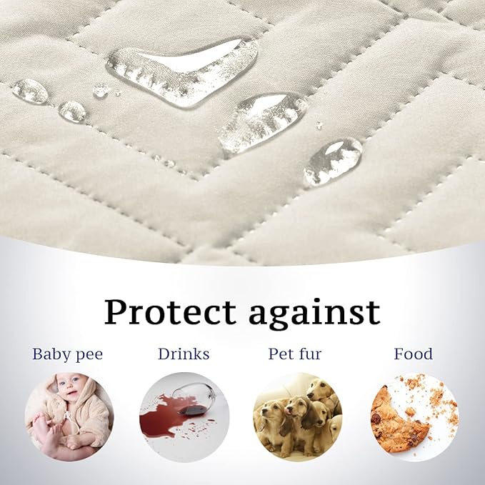 H.VERSAILTEX Reversible Loveseat Cover Furniture Protector Anti-Slip Water Resistant 2" Elastic Straps Couch Covers Pets Kids Fit Sitting Width Up to 54"(Oversized Loveseat: 75" x 98", Ivory/Beige)