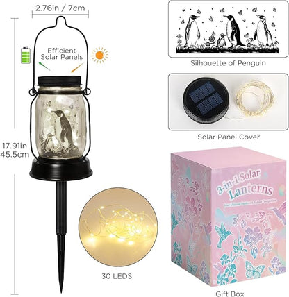 Penguin Gifts for Women/Men Penguin Solar Lanterns Mom Birthday Animal Lovers Lantern Animal Memorial Lights Solar Garden Decoration for Yard, Patio,Backyard,Porch Torches