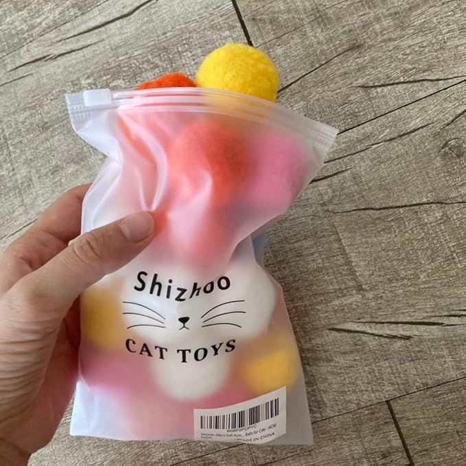 Premium Soft Pom Pom Balls for Kittens - Lightweight, Interactive, Assorted Colors - Plush Toy Balls for Kitten Training and Play - Pet Products for Cats (1.6 Inches 20 Balls)