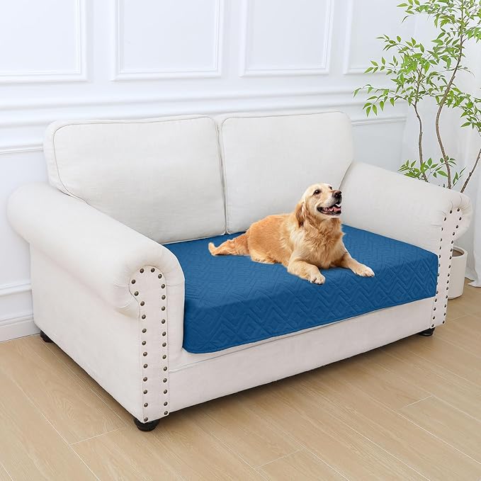 hyha Waterproof Dog Blanket, Soft Pet Bed Blankets, Waterproof Sofa Couch Cover for Dogs Washable, Reversible Pet Couch Covers for Sofa Furniture (30x53 Inch, Navy Blue/Blue)