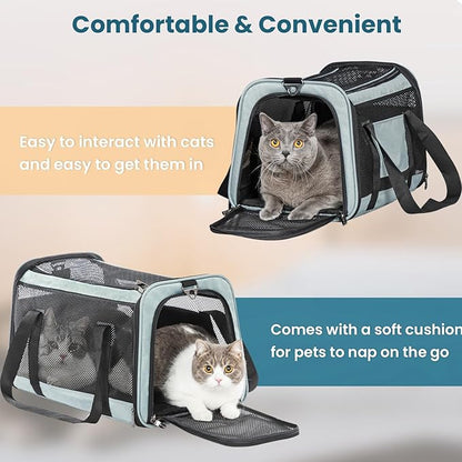 19 x 12 x 12 Large Cat Car Carrier – Roomy Escape-Proof Cat Car Seat for Safe Driving, Lockable Zippers & Safety Tether, Soft-Sided Travel Carrier for Road Trips & Vet Visits