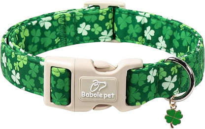St. Patrick's Day Dog Collar for Medium Dogs - Bold Green Lucky Clover Dog Collars, Cute Irish Party Shamrock Puppy Collar, Lightweight Adjustable St. Patricks Day Pet Collars M