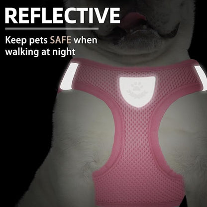 PUPTECK Adjustable Dog Harness Collar and Leash Set Step in No Pull Pet Harness for Small Medium Dogs Puppy and Cats Outdoor Walking Running, Soft Mesh Padded Reflective Vest Harnesses