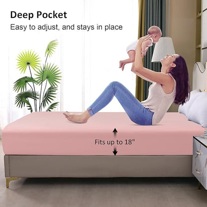 Waterproof Mattress Protector King, Fitted Sheet Style Breathable Mattress Cover with Deep Pocket Fits Up to 18'', Noiseless Bed Cover for Kids Adults Pets, Machine Washable (Pink, 76'' X 80'')
