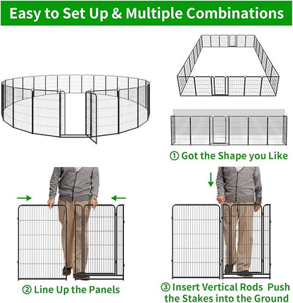 Dog Playpen Outdoor Extra Wide 24 Piece Panels Heavy Duty Dog Fence 47" Height Anti-Rust with Doors Portable for RV Camping Yard, Total 63FT, 316 Sq.ft, Snowy Black