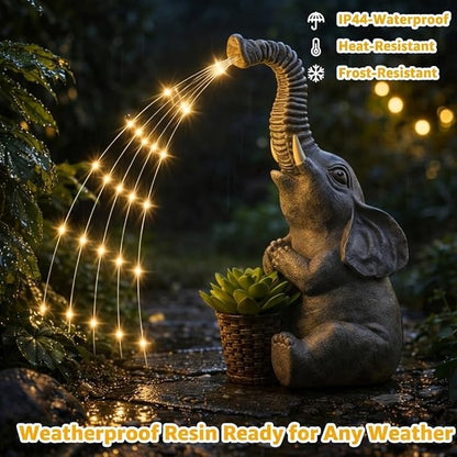 Lyeasw Solar Garden Decor Elephant Statues – Birthday Gifts for Women Mom, Water‑Resistant Watering Elephant Outdoor Decor for Patio, Yard & Porch with Auto On/Off Light, Praying Elephant Ornament