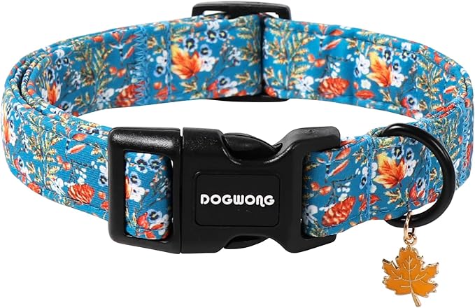 DOGWONG Fall Maple Dog Collar- Cute Classic Fall Autumn Flower Dog Collars Adjustable Fall Dog Collar for Small Medium Large Dogs XL
