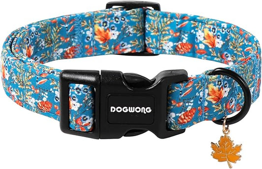 DOGWONG Fall Maple Dog Collar- Cute Classic Fall Autumn Flower Dog Collars Adjustable Fall Dog Collar for Small Medium Large Dogs XL