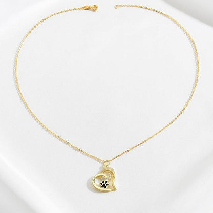 Personalized Cute Dog Cat Paw Name Necklace Forever Love Custom Heart Pendant Pet Name Necklace Gift for Pet Lovers