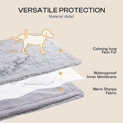 Luciphia Large Waterproof Dog Blanket Pet Washable Liquid Proof Furniture Protector Medium Shaggy Plush Calming Long Faux Fur Bed Cover for Couch Cat Blankets Kitten Doggy, Mist Grey, 40" x 50"