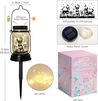 Chihuahua Gifts for Women/Men Chihuahua Solar Lanterns Dog Mom Birthday Dog Lovers Lantern Pet loss Pet Memorial Lights Solar Garden Decoration Outside for Yard, Patio,Backyard,Porch Torches