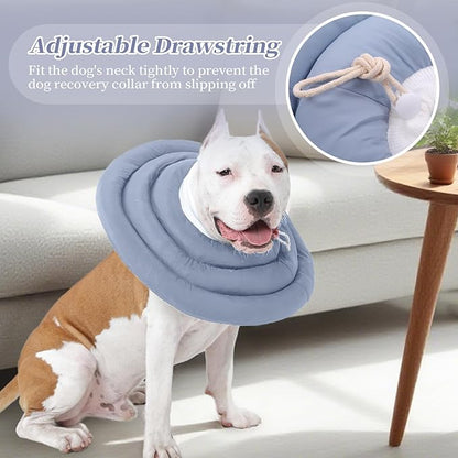 IDOMIK Dog Recovery Collar, Waterproof Soft Dog Cone After Surgery, Comfy Protective Elizabethan Collar Alternative for Dogs Cats, Adjustable Pet Neck Donut Cone Anti-Licking Biting Wounds,Blue,S