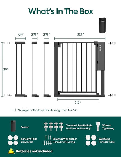 Babelio Smart Baby Gate with Auto-Unlock/Close, Pressure Mounted No Drill for Doorways/Top of Stairs. Pet/Dog Door Wide Walk Thru w/Infrared Sensor & Instant Safety Alert (Black, 30.3-47.2" W, 30" H)