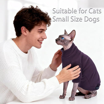 Fleece Sphynx Cat Clothes Soft Hairless Cat Clothes Pullover Cat Sweater for Chihuahua All Season Light and Warm Kitten Cloth Only Puppy Clothes Small Dog Sweater (Dark Purple, L)