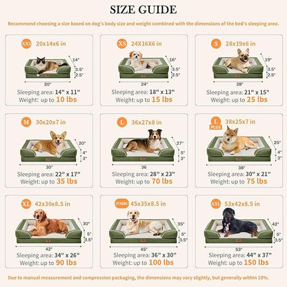 Comfort Expression Orthopedic Dog Bed for Medium Dogs 28x19 Inch, Waterproof Egg Crate Foam Medium Pet Bed with Removable Bolsters, Dog Couch with Washable Cover & Non-Slip Bottom, Light Green