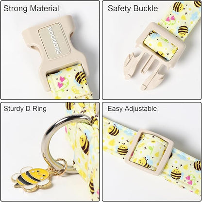 DOGWONG Spring Summer Dog Collar- Bee Flower Dog Collar, Adjustable Soft Girl Boy Dog Collar for Small Medium Dogs, S