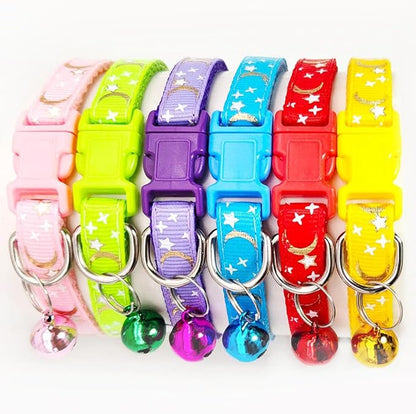 Reflective Cat Collars Breakaway with Bell Moons Stars 2 Pack Girl Boy Pet Kitten Collar Adjustable 7.5-12.5 Inch (Blue)