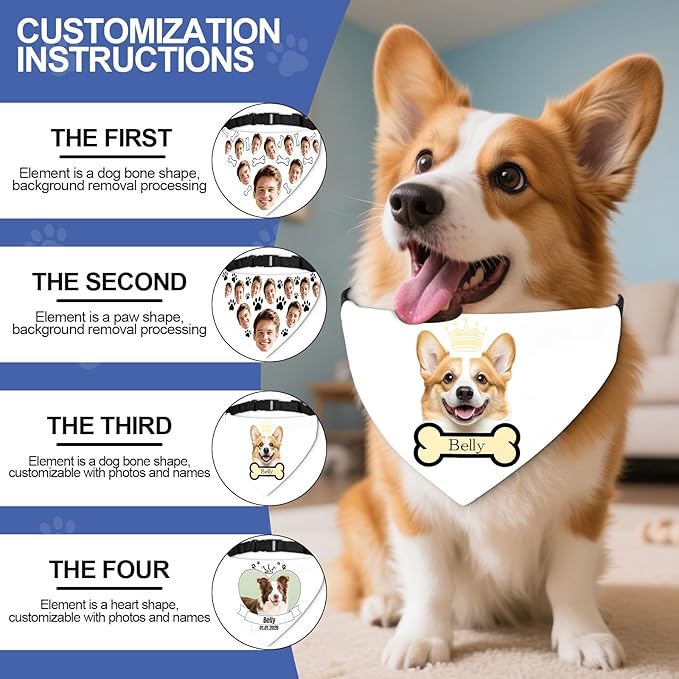Funny Personalized Dog Bandana Custom Face Design, Custom Dog Bandana with Name, Pet Scarf for Small Medium Large Dogs Personalized Pet Accessories(Funny Style, X-Large)