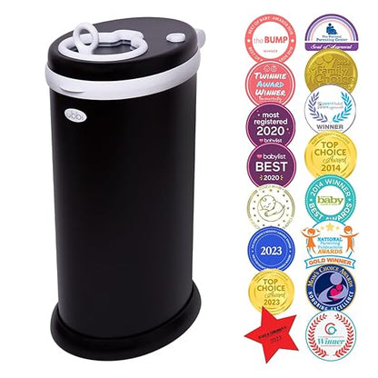 Ubbi Steel Diaper Pail, Odor Locking, No Special Bag Required, Award-Winning, Registry Must-Have, Matte Black