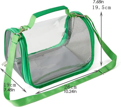 Reptile Small Animal Travel Carrier - Portable Ventilated Pet Carrier for Bearded Dragons, Lizards, Sugar Gliders, Hedgehogs, Rats, Birds, Guinea Pigs etc | Escape-Proof, Breathable Mesh (Green)
