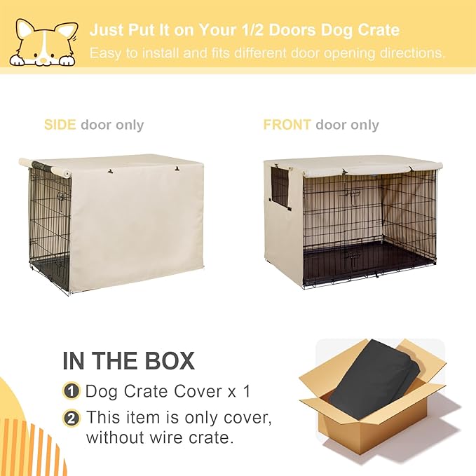 Explore Land 54 inches Dog Crate Cover Heavy Duty Polyester Pet Kennel Sunshade Universal Fit for Wire Cage (Light Tan)