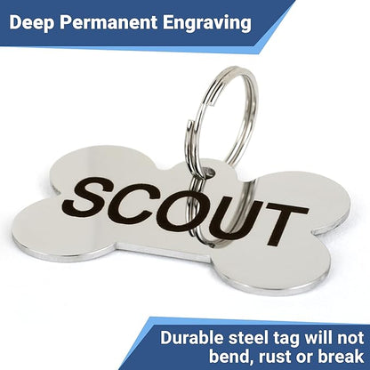 GoTags Stainless Steel Pet ID Tags, Personalized Dog Tags and Cat Tags, up to 8 Lines of Custom Text, Engraved on Both Sides, in Bone, Round, Heart, Bowtie and More (Bow Tie, Regular (Pack of 1))