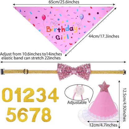 hoyuwak Dog Birthday Party Supplies Girl Boy Dog Birthday Bandana Bow Hat with Numbers for Small Medium Large Pets