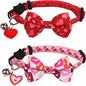 ADOGGYGO Valentine Cat Collars with Bow Bell, Breakaway Cat Bowtie Collar Red Pink Heart Pattern Valentine Collars for Girl Boy Cats Kittens